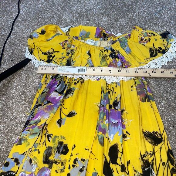 Umgee Sunny Yellow Floral On Off Shoulder Maxi Dress  Bottom Tier Ruffle Side MD - Picture 9 of 11